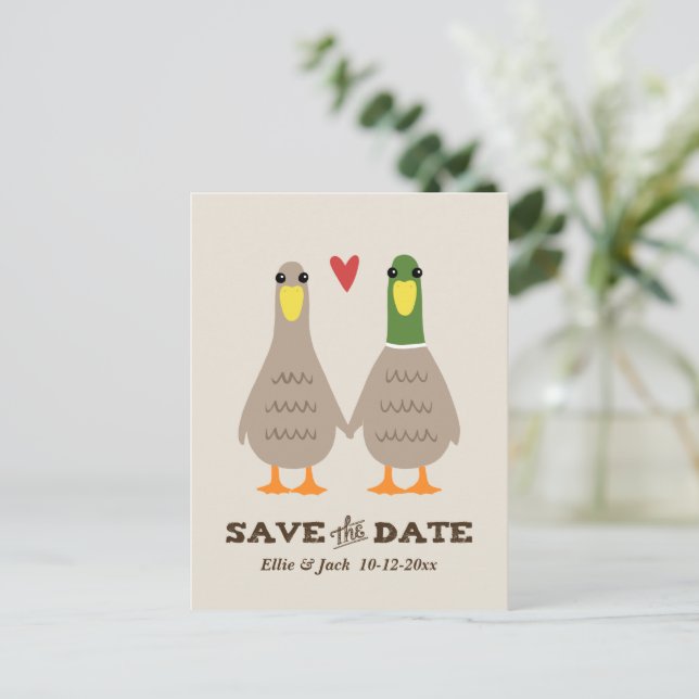 Cute Love Ducks Wedding Save the Date Invitación (Anverso de pie)