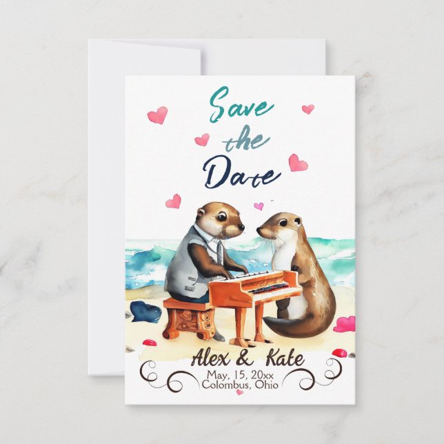 Cute Love Otter Wedding Save the Date Invitación (Anverso)
