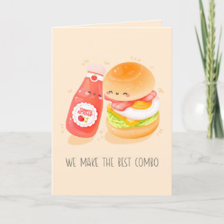 Cute Love pun tarjeta de saludo, hamburguesa, comi