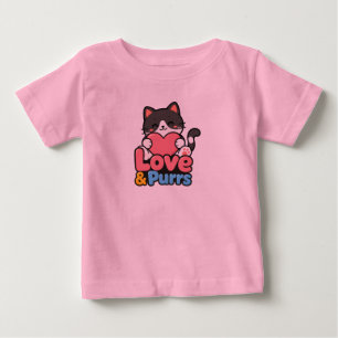 Cute Love & Purrs Kawaii Gato con Camiseta de Bebé