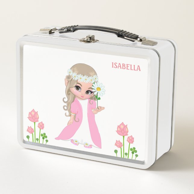 Cute Magic Fairy and Flowes Metalizado Lunch Box (Anverso)