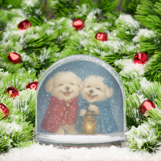 Cute Maltese Christmas Dogs in Snow Globe (Navidad)