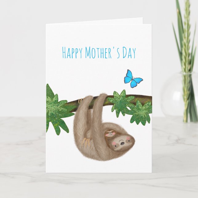Cute mamá y pereza de bebé tarjeta del Día de la M (Anverso)