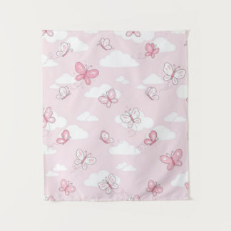 Cute Mariposa Rosa Tapiz de Pared de Nursery con N