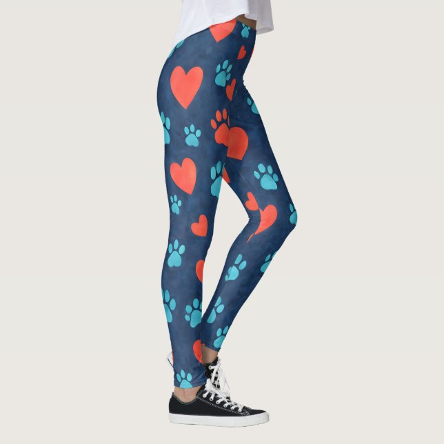 Cute Mascota Paws & Hearts Pattern Leggings Waterc (Derecha)