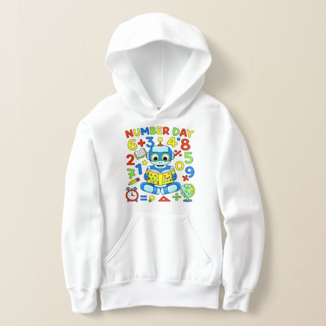 Cute Maths Numbers Robot Number Day Hoodie Kids (Distribución )