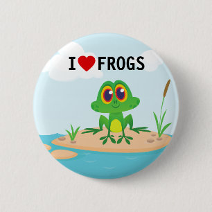 Cute me encanta (corazón) Frogs Botón Pinback