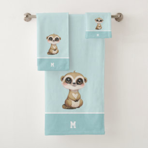 Cute Meerkat y monograma en azul claro