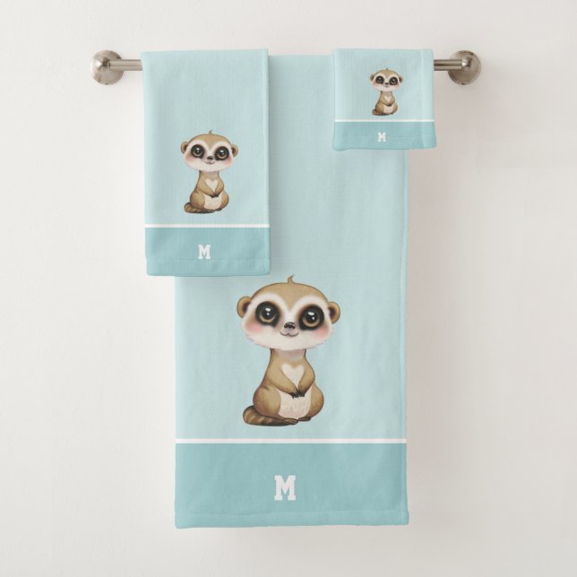 Cute Meerkat y monograma en azul claro (In situ)