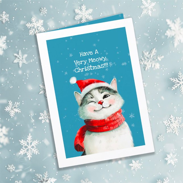 Cute Meowy Cat Navidad Card ("Have A Very Meowy Christmas" Cat Card)