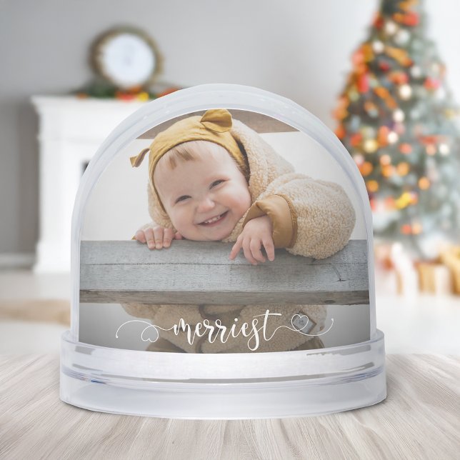Cute Merriest Modern Calligraphy Photo Snow Globe (Subido por el creador)