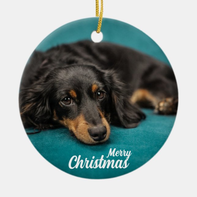 Cute Merry Christmas Perro cerámica ornamento (Frente)
