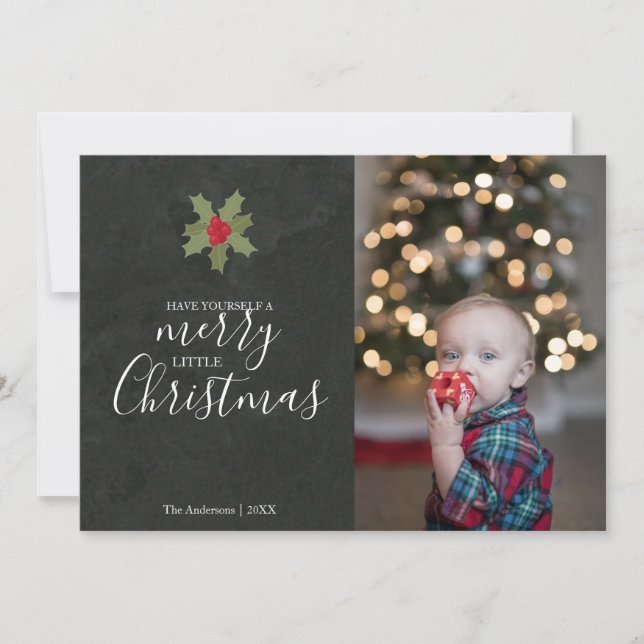 Cute Merry Pequeños Navidades Holly Photo (Anverso)