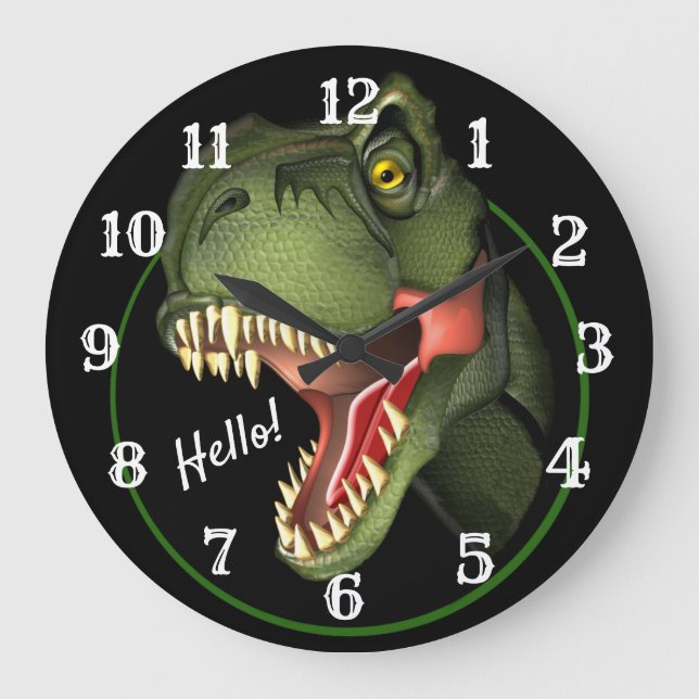 Cute miedo T-Rex Dinosaurio grande reloj (Anverso)
