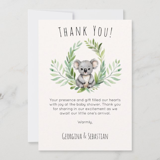 Cute Minimal Koala Oso Baby Shower Gracias Tarjeta (Anverso)