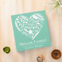 Cute Mint Green Family Name Heart Recipe Cookbook