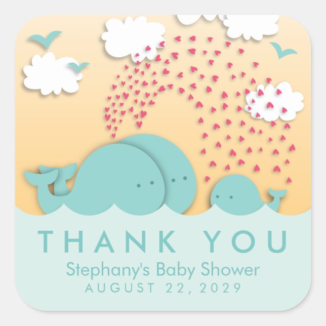 Cute Mint Whales Elegante Bebé Gracias Pegatinas (Anverso)
