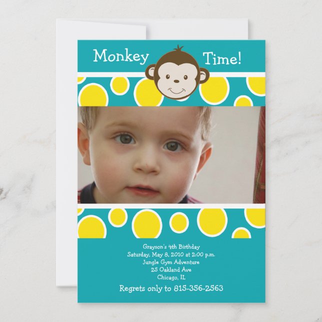 CUTE Mod MONKEY *FOTO* Invitación de cumpleaños (Anverso)