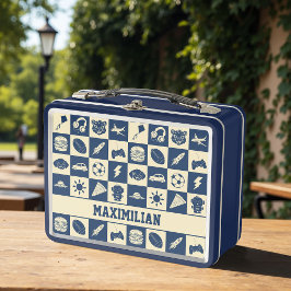 Cute Modern Blue Checkered Icons Pattern Boy's Fun