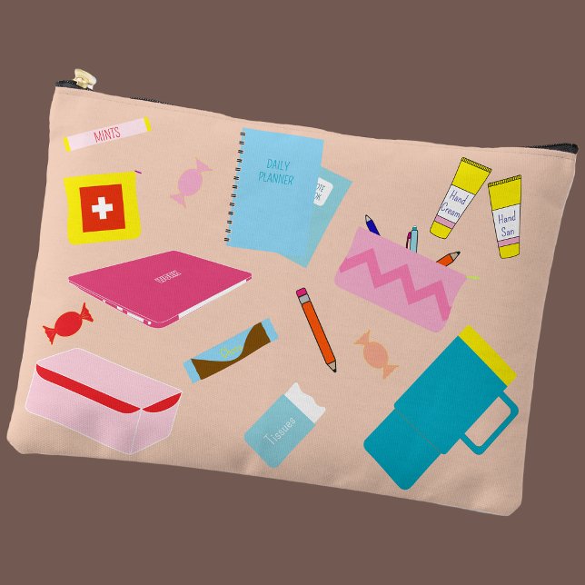 Cute Modern Teacher Must-Haves Bolsa de Suministro (Teacher Pouch Beige)
