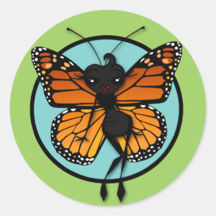 CUTE MONARCH BUTTERFLY LADY ROUNMATTE PEGATINAS