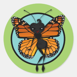 CUTE MONARCH BUTTERFLY LADY ROUNMATTE PEGATINAS
