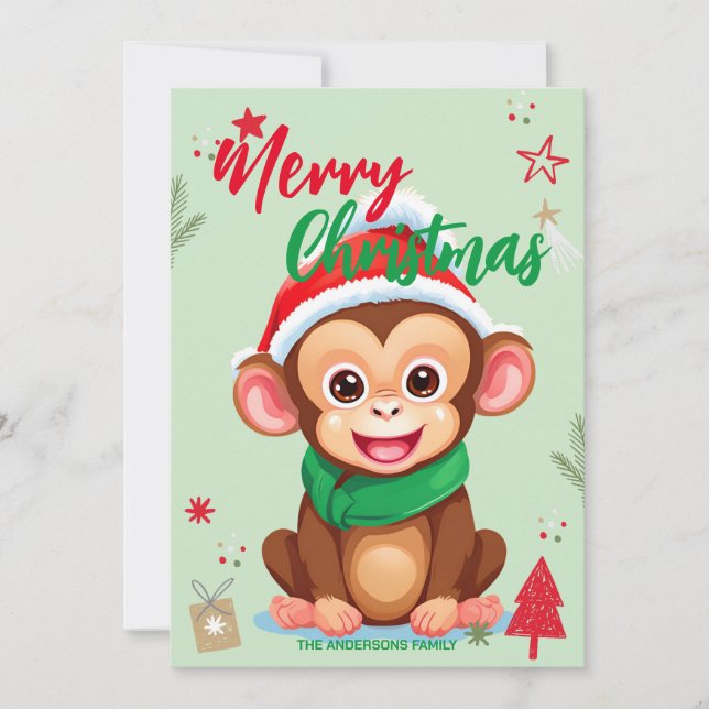 Cute mono santa Navidad Fiesta Familiar nombre ki (Anverso)
