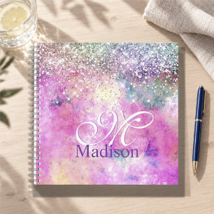 Cute monograma de cuaderno de notas con brillo pla