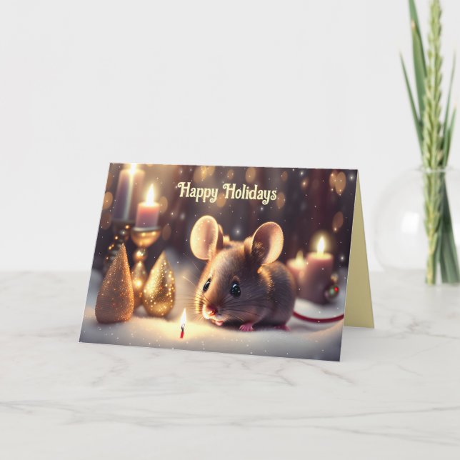 Cute mouse celebra a los Navidades - Tarjeta de va (Anverso)