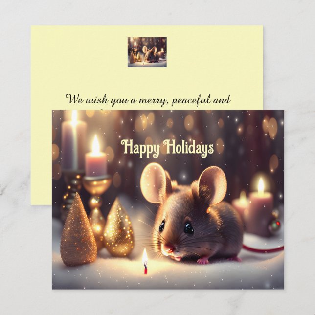 Cute mouse celebra a los Navidades - Tarjeta de va (Anverso / Reverso)