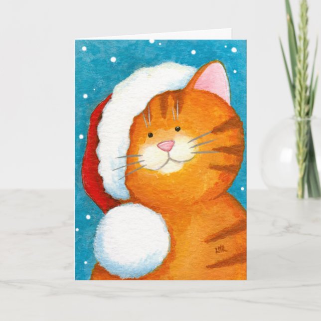 Cute Naranja festivo Tabby Tarjeta de Navidades ga (Anverso)