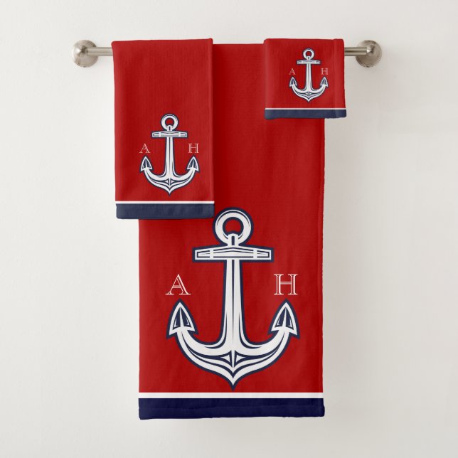 Cute Nautical Anchor Bathroom Red White Navy Azul (In situ)
