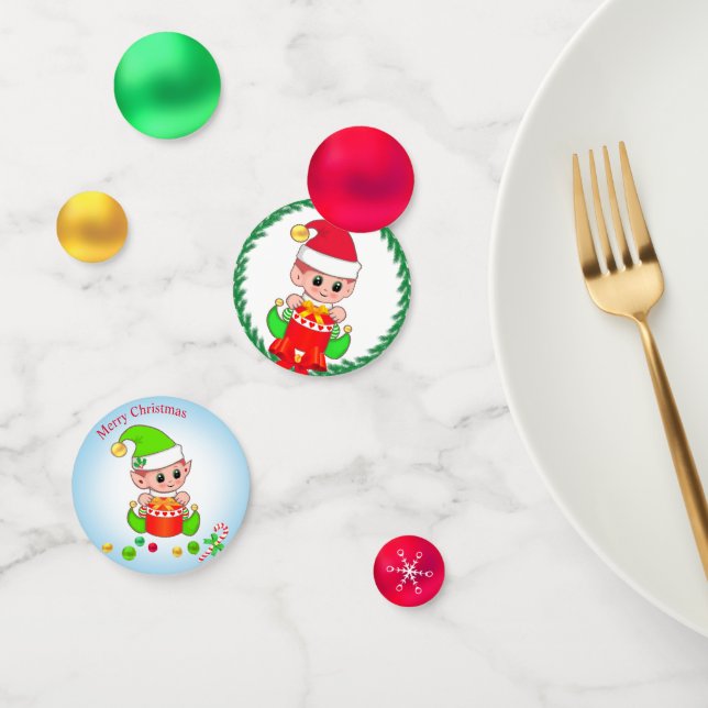 Cute Navidad Elfo y Confeti Dorado Verde Rojo (Grupo)