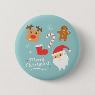 Cute Navidad Santa Reno Pan de Jengibre Botón