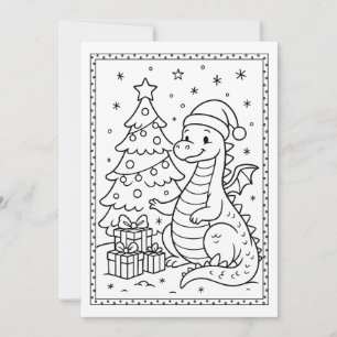 Cute Navidad Tarjeta Plana para Colorear de Dinosa