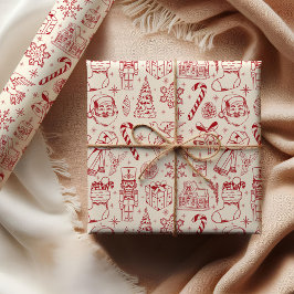 Cute Navidades de Doodle Rojo envuelto papel