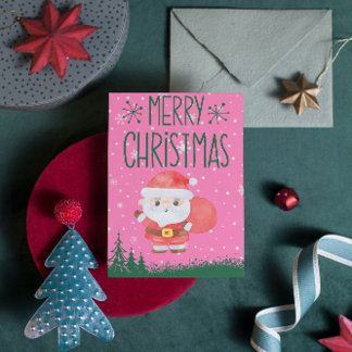 Cute Navidades de Santa Claus tarjeta postal rosa