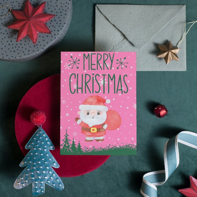 Cute Navidades de Santa Claus tarjeta postal rosa (Subido por el creador)