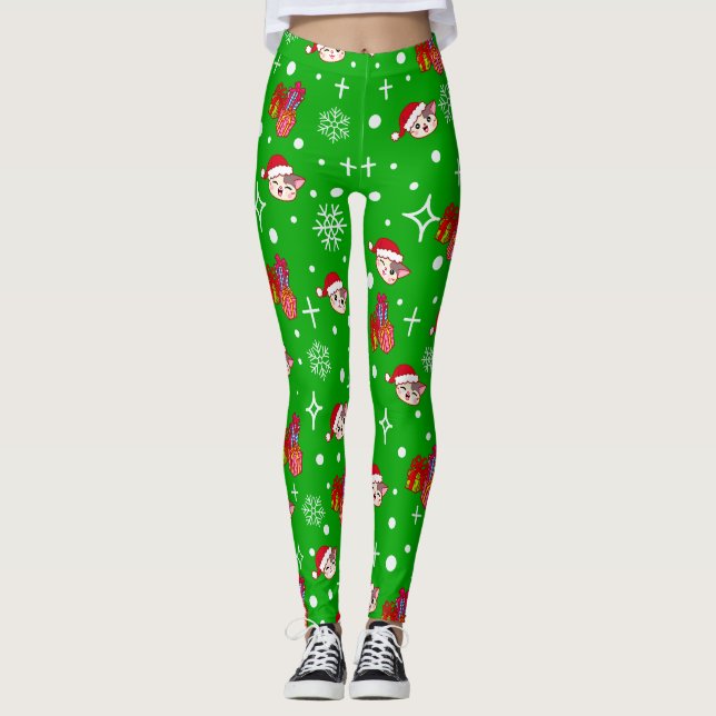 Cute Navidades Kitty Green Leggings (Anverso)