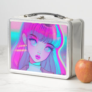 Cute Neon Anime Chica Caja de almuerzo Metalizado