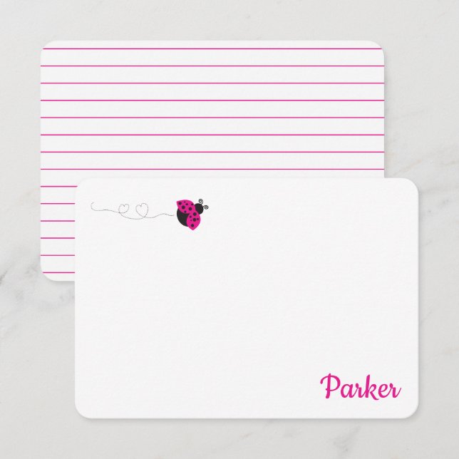 Cute niños Stationery Pink Ladybug Note Tarjetas (Anverso / Reverso)