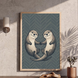 Cute nutrias tomados de la mano cartel de arte par