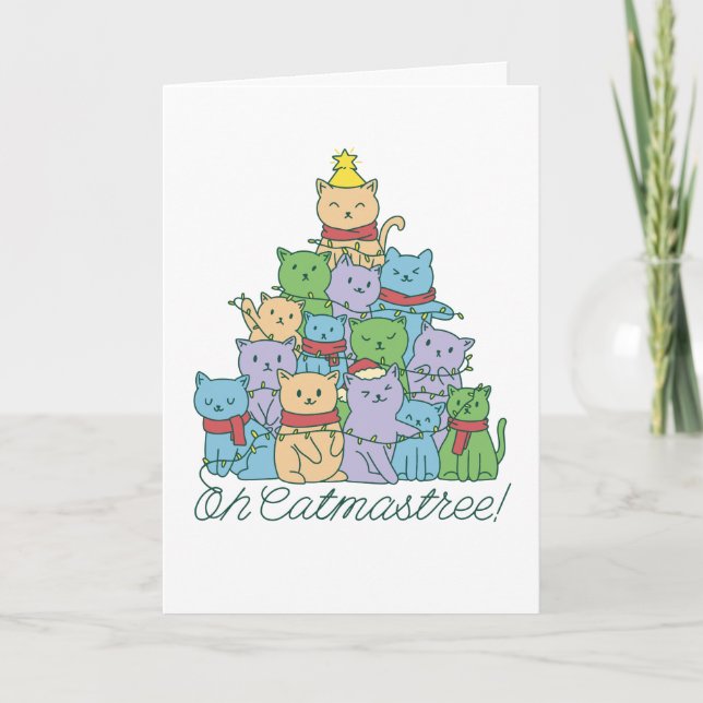 Cute Oh Catmastree Funny Navidades Tarjeta de vaca (Anverso)