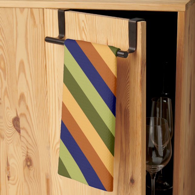 Cute Olive Sage Navy Stripes Kitchen Toalla (Pliegue de tercios)