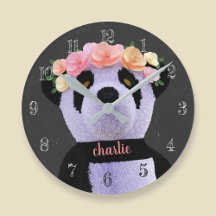 Cute Oso Panda Reloj Rústico Negro y Blanco