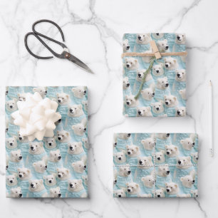 Cute oso polar envuelto Navidades papel Verde azul