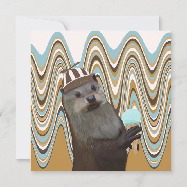 Cute Otter Holding Ice-Crema En El Fondo De Swirl (Anverso)