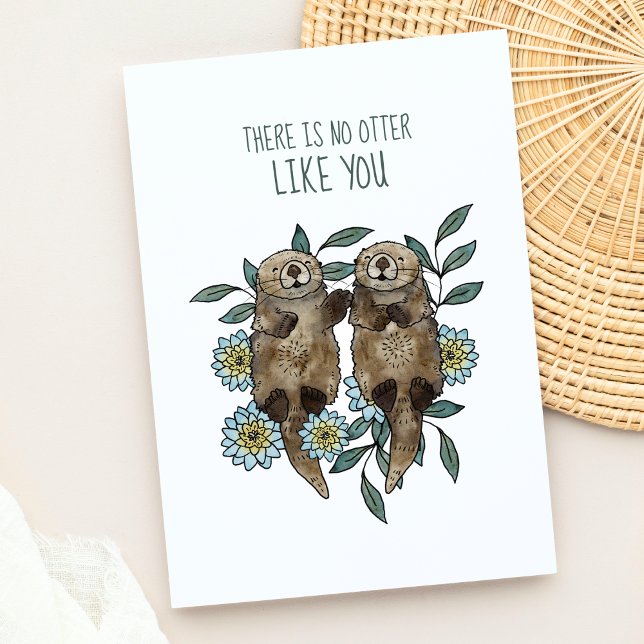 Cute Otters Pun Pensando en Ti Tarjeta Postal (Subido por el creador)