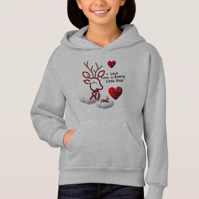 Cute Outline Reindeer Love Hearts Girls' Pullover  (Anverso)