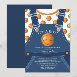 Cute Overalls BASKETBALL Invitación Baby Shower